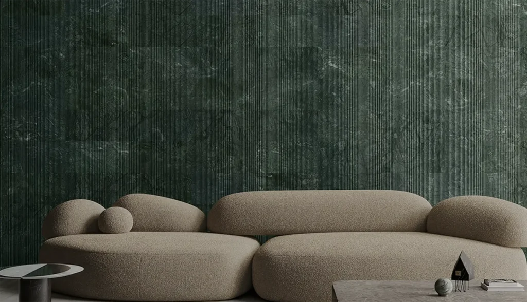 Salvatori natural stone textured wall surface used in a refined luxury interior setting