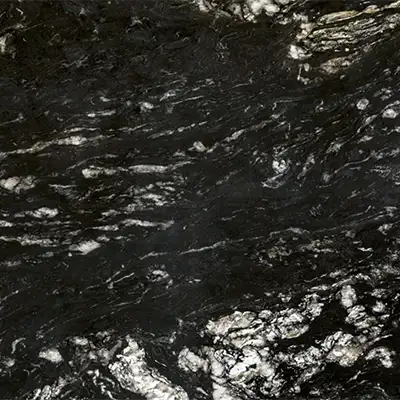 Titanium Black marble with dramatic gold ve white veining, used in a luxury interior design setting