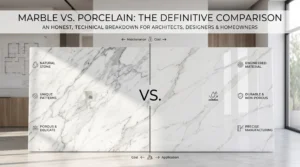 Marble vs. porcelain comparison showing natural stone and engineered material differences for architects, designers, and homeowners.